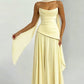 Fashion Elegant Solid Scarf+Maxi Dress Women Low-Neck Folds Sleeveless Skinny Wedding Party Vacation Matching Summer Suit