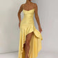 Satin Spaghetti Strap Ruffle Sexy Maxi Dress Women Off-shoulder Sleeveless Backless Thigh High Split Club Party Dress