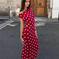 Sexy Women Red Polka Dot Off Shoulder Bodycon Midi Dress Elegant Sleeveless Knit Slim Fit Party Evening Summer Dress
