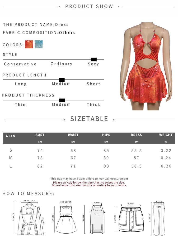 Beads Chain Halter Dress Women Fashion Print Sexy Hollow Off Shoulder Vacation Beach Style Ruched Elegant Outfits