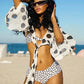 Beach Y2K Style 3 Piece Set Woman Polka Dot Print Full Sleeve Knot Tops+Low-Neck Bra+Mini Shorts Sexy Fashion Suits