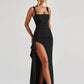 Black Backless Sexy Maxi Dress For Women Gown Spaghetti Strap Sleeveless Thigh High Split Club Evening Long Dress