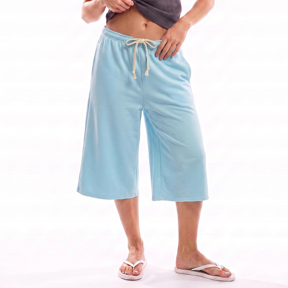 Women Capri Sweatpants Cropped Joggers Drawstring Waist Loose Baggy Lounge Pants Cuffed Casual Summer Sport Bottoms