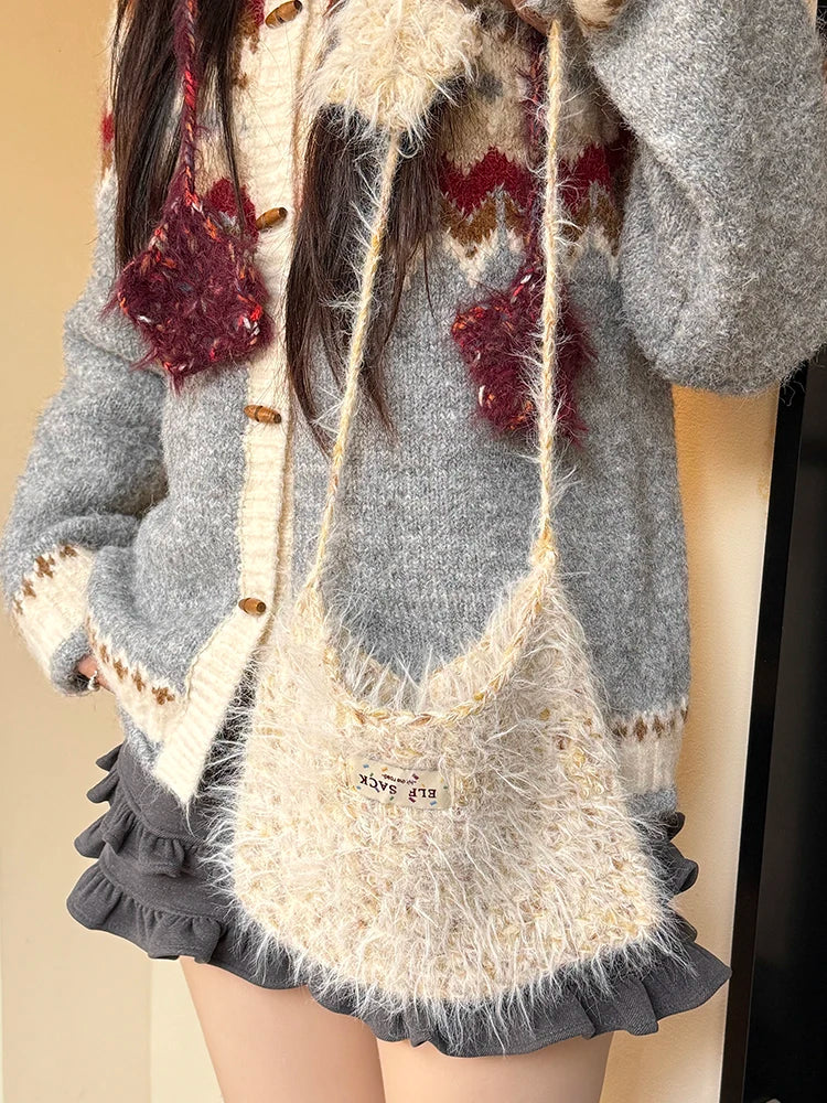 Cute Mohair Cat Ear Star Knit Beanie For Women
