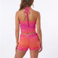 Gradient Knit Halter Crop Top Scallop Shorts 2 Piece Set Women Summer Beach Casual Y2K Vacation Matching Outfit