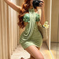 Sequin Summer Trend Dress Women Patchwork Folds Backless Sleeveless Halter Sexy Midnight Hottie Party Street Mini Bodycon