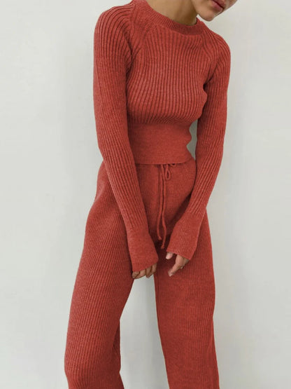 Knitted Sweater Long Sleeve Top and Pants Two Piece Set Women Autumn Winter Outfits Cozy Lounge Wear