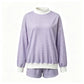 Women Mock Neck Striped Loungewear Two Piece Set Oversized Long Sleeve Sweatshirt And Shorts Casual Pajama Outfit