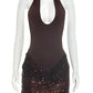 Halter Cutout Sexy Mini Dress Women Elegant Spliced Sequin Ruched Waist Bodycon Cocktail Club Evening Party Dress