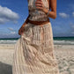 Sexy Women 2 Piece Set Beach Thin Patchwork Stripe Backless Camisole+Long Skirts Hipster Vacation Matching Clubwear