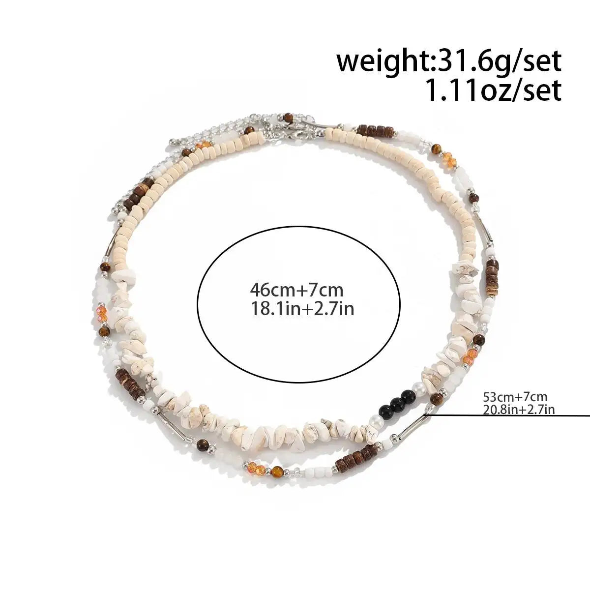 2pcs New Trendy Natural Stone Chain Necklace Set for Men Hip Hop Double Layer Wooden Beaded Choker Jewelry on the Neck