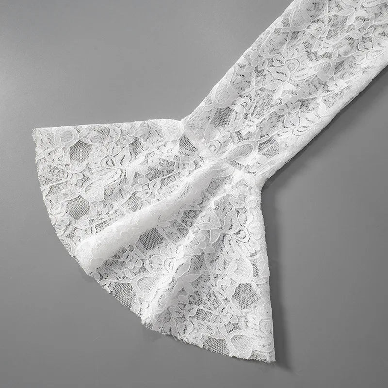 Lace White Dresses Woman Clothing Spring Asymmetrical One Shoulder Backless Long Sleeve Mini Dress
