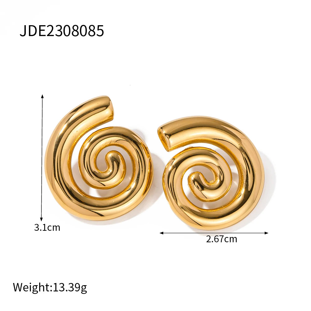Exquisite Stainless Steel Spiral Hoop Earrings Unusual Anti Allergic Waterproof Metal Gold Color Jewelry Party Gift