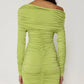 Inclined Shoulder Long Sleeve Sexy Mini Dress For Women Autumn New Fashion Backless Ruched Bodycon Party Sexy Dress