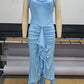 Ruffled Draped Ruched Sexy Maxi Dress For Women Yellow Spaghetti Strap Sleeveless Backless Club Party Sexy Long Dress