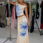 Print Beach Sexy Skirt Two Piece Sets Women Oblique Shoulder Tank Tops And Maxi Skirt Female Club 2 Piece Sets Fashion
