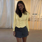 Light Yellow Ribbed Knit Button-up Cardigan Casual Long Sleeve Tops 2026 Fall T Shirts Woman Clothing