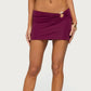 Women Low Waist Metal Ring Cutout Ruched Mini Swim Skirt Solid Stretchy Bikini Cover Up Beachwear Summer Beach Skirt
