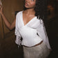 Women V Neck Corset Top Chiffon Flowy Cape Sleeve Lace Up Back Satin Bustier Slim Waist Shaping Shirt Party Night Top