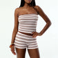 Vintage Stripe 2 Piece Outfit Women Contrast Edge Strapless Tube Top Slim Fit Hot Shorts Casual Summer Y2K Streetwear