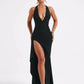 Deep V Neck Thigh High Split Maxi Dress Women Halter Sleeveless Backless Bodycon Club Party Sexy Long Dress New