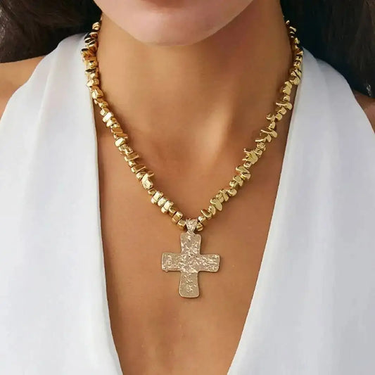 Vintage Irregular CCB Beaded Chain Necklace for Women Collares Goth Cross Jesus Pendant Choker Party Neck Jewelry Men