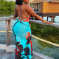 Flower Print Long Dress Women Summer Trend Halter Swing Collar Backless Sleeveless Vacation Fashion Skinny Vestidos