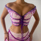 Women's Butterfly Shape Sequin Crochet Crop Top Sexy Off Shoulder Backless Tie Up Knit Top Y2K Rave Festival Outfit