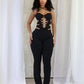 Hollow Cross Halter Jumpsuit Backless Sleeveless Square Metal Rings Peach Buttocks Midnight Sexy Workout Overalls