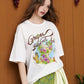 Graffiti Animal Print T-Shirt, Letter Graphic Loose Oversized Tee, Casual Short Sleeve Top for Women
