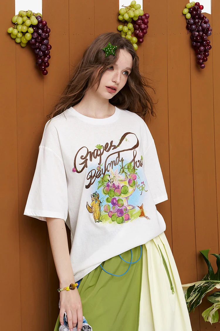 Graffiti Animal Print T-Shirt, Letter Graphic Loose Oversized Tee, Casual Short Sleeve Top for Women