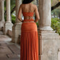 Women 2 Piece Outfit Beaded Halter Bandeau Top Cutout Maxi Skirt Set Ruched Beach Vacation Party Two‑Piece Dress Set