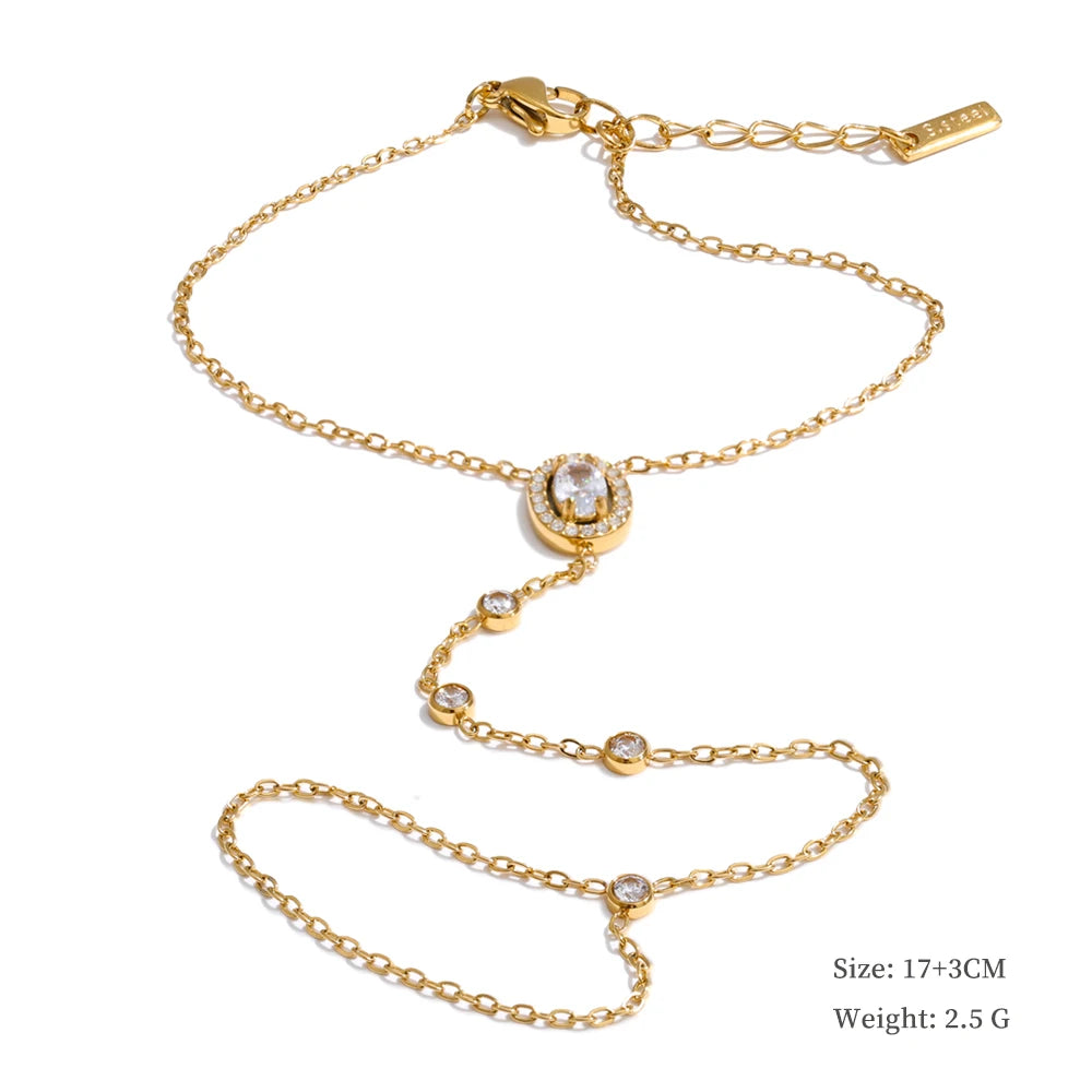 Trendy Stainless Steel Zircon Beads Back of Hand Chain Finger Bracelet Fashion Chic Sexy Jewelry Waterproof Wholesale Gift