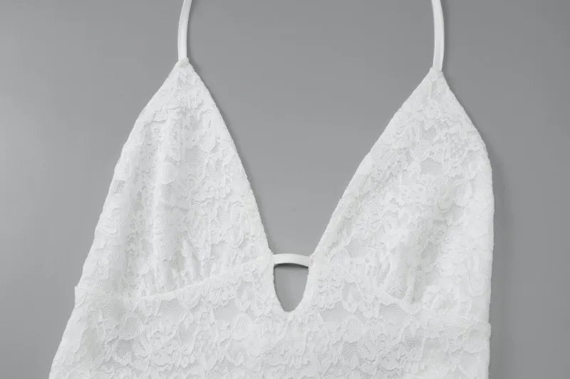 White Lace Deep V Neck Backless Mini Dresses for Summer Music Festival Outfits Sexy Tiered Dress