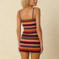 Womens Rainbow Stripe Ribbed Knit 2 Piece Outfit Spaghetti Strap Crop Top+Mini Skirt Set Bodycon Summer CasualStreetwear