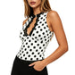 Women Polka Dot Halter Neck Tank Top Lace Trim Keyhole Cutout Sleeveless Slim Fit Y2K Camisole Top for Party Clubwear