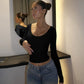 Solid Color Basic Low Cut Long Sleeve Top Tight Fitted Ladies T Shirts Popular Clothing Woman Fall 2025