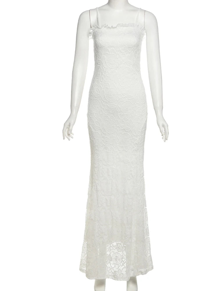 Off Shoulder Backless Sexy Dress Women Jacquard Patchwork Spaghetti Strap Ruffles Low-Neck Evening Prom Party Outfits