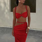 Skinny 2 Piece Set Women Square Collar Bra+Long Skirts 2025 Vacation Beach Party Summer Trend Bandage Ruched  Suits