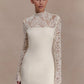 Women Elegant Lace Patchwork Sexy Mini Dress Fashion High Neck Long Flare Sleeve Backless Bodycon Club Party Dresses