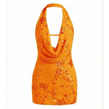 Sexy Sequin Gliters Bodycon Mini Dresses Women Deep V-neck Backless Shining Dress Female Party Clubwear Vestidos Gown