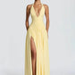 Women Halter Sexy Maxi Dress Deep V Neck Pleated Backless High Split Evening Party Dress Elegant Beach Long Dresses