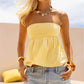 Y2K Vintage Strapless Tube Babydoll Top Women Back Bow Tie Gathered Peplum Flowy Solid Stripe Summer Beach Casual Tops