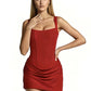 Backless Ruched Sexy Mini Dress Women Elegant Tapered Straps Square Collar Sleeveless High Waist Club Party Dress