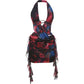 Fashion Print Deep V Neck Backless Mini Dress Sexy Clothes for Woman Hollow Out Backless Dresses