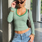 Women Striped Contrast Binding V Neck Long Sleeve Crop Top Ribbed Slim Fitted T Shirt Y2K Sexy Fall Casual Streetwear