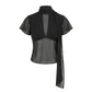 Y2K Women Mesh Sheer Blouse Short Flutter Sleeve Keyhole Neck Tie Scarf Collar Slim Fit Cropped Top Vintage Party Shirt