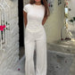 Fall Winter 2 Piece Set Long Sleeve Top Wide Leg Pants Suit Casual Clothing Cozy Lounge Sets Women Outfit