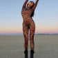 Sexy Striped Print Jumpsuits Women Wild Style Turtleneck Full Sleeve Midnight Party Club Stretch Streetwear Overalls