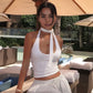 Lace Up Halter Crop Top Sexy Summer Clothes for Woman Solid Color Tanks & Camis